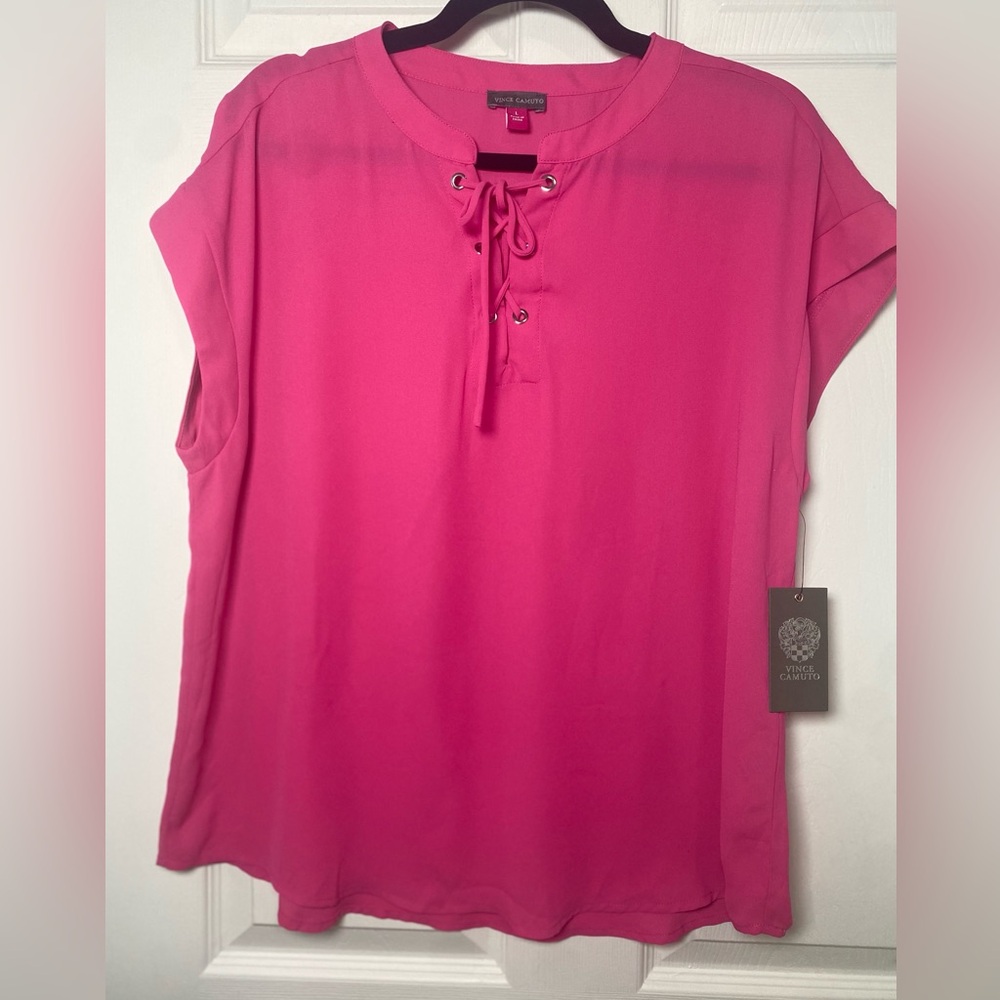 Vince Camuto Fuchsia Lace-Up Top Career‎ Wear Casual Sheer Pink Size Large
